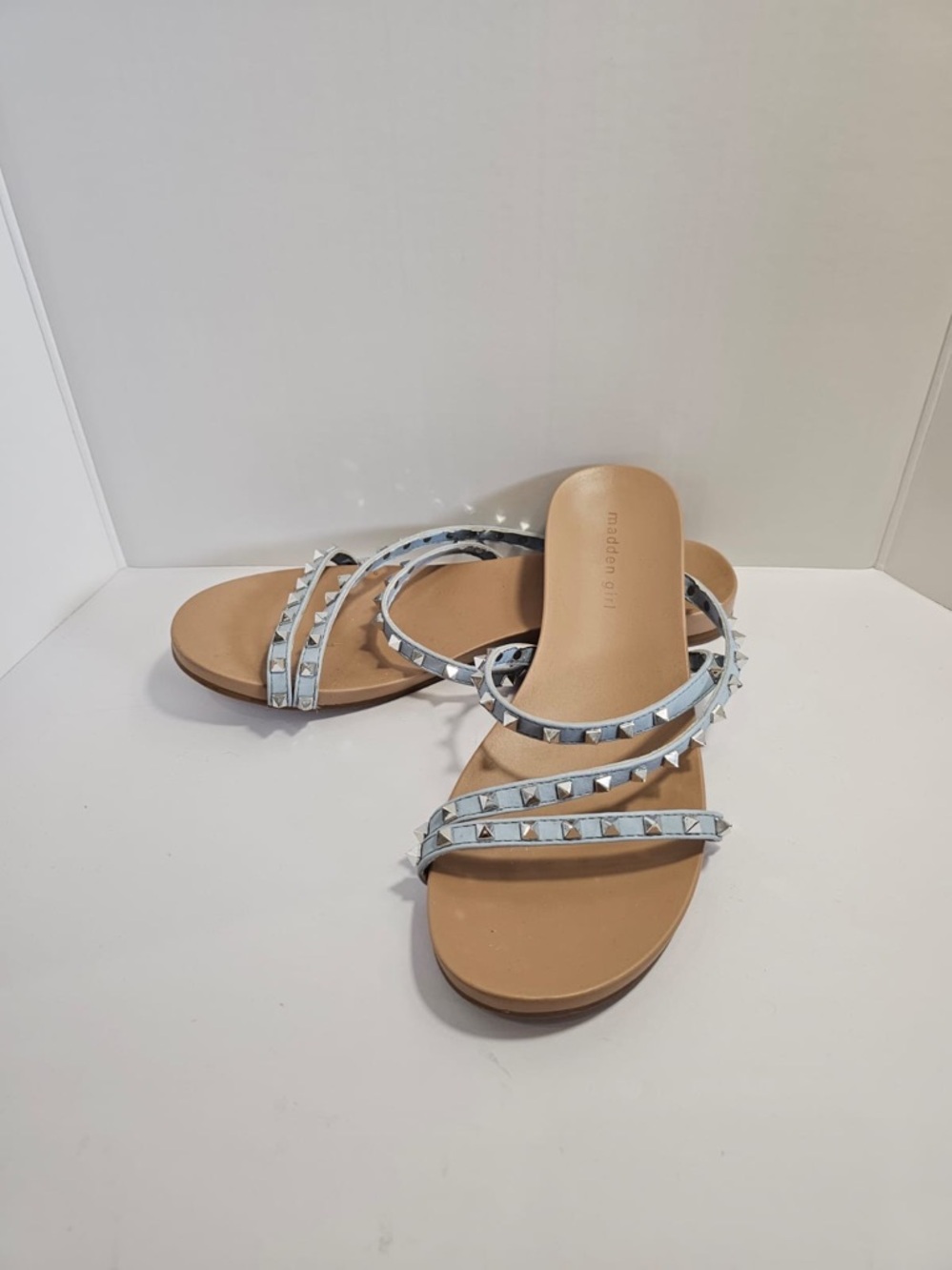 Madden Girl Candy-S Studded Strappy Slide Sandals - Light Blue - Women's Size 9